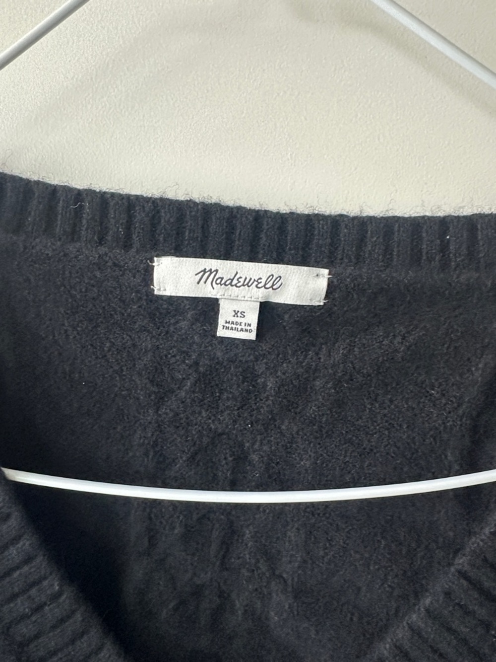 Madewell Wool Black Cable-Knit V-Neck Sweater - Picture 2 of 4